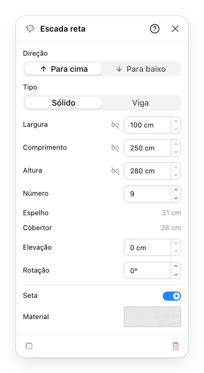 O painel Escadas retas