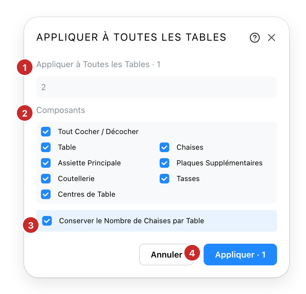 Appliquer la composition d'une table aux autres