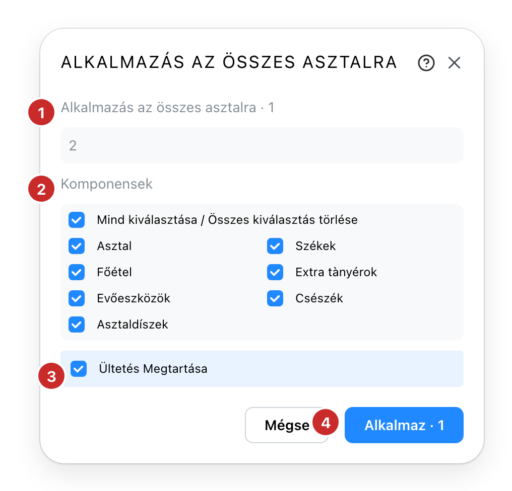 Egy asztal összeállításának alkalmazása a többire