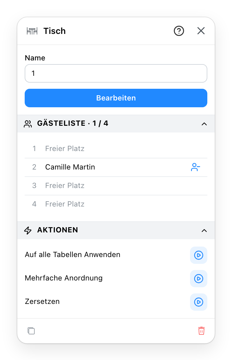 Das Eigenschaftenfenster eines Tisches