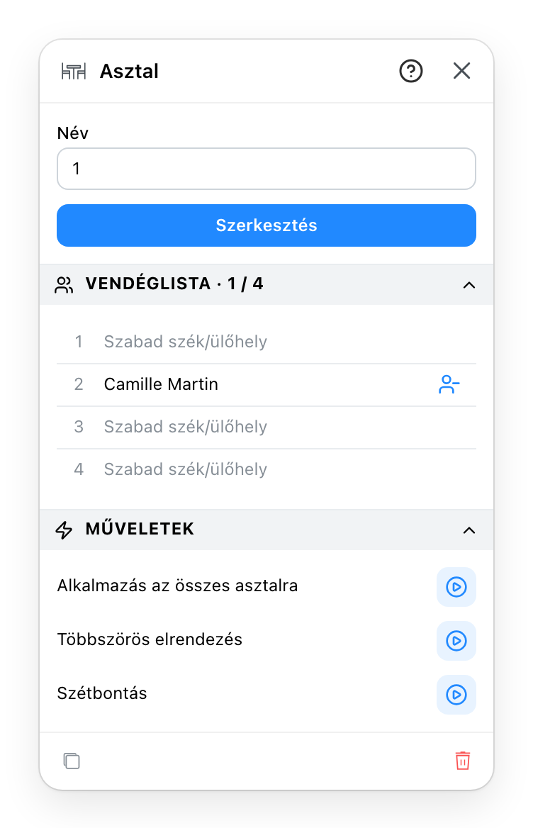 Egy asztal tulajdonságpanelje