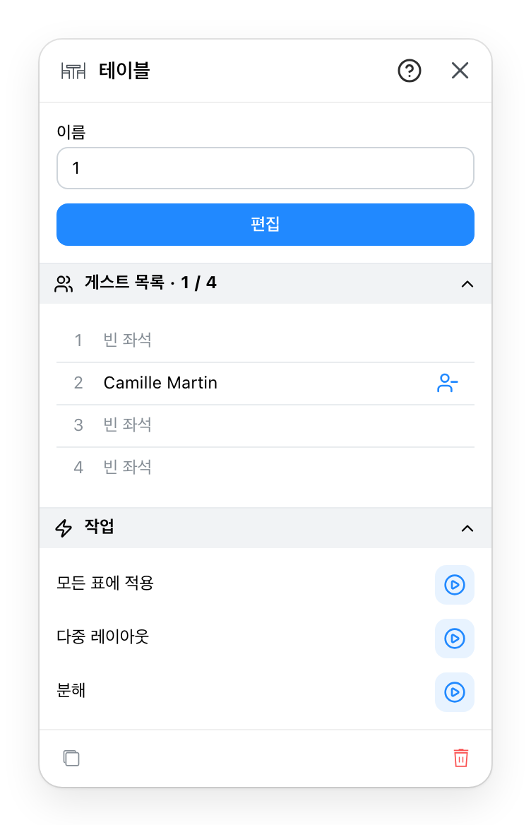 테이블의 속성 패널