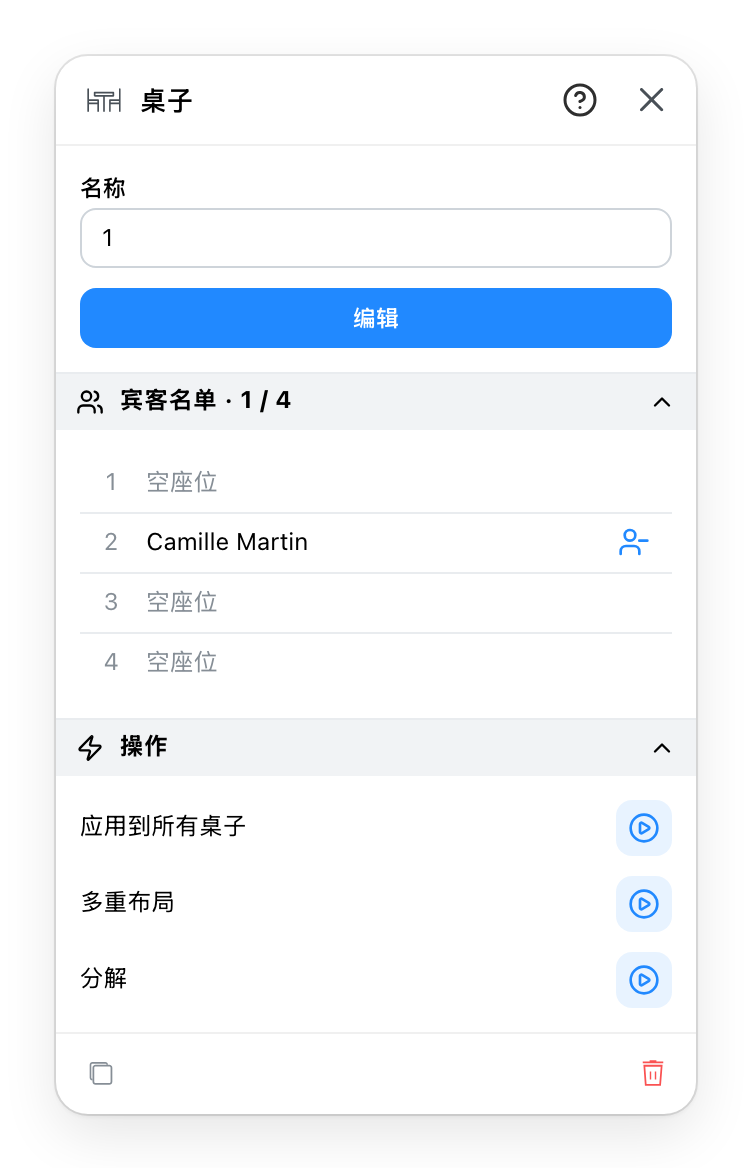 桌子的属性面板