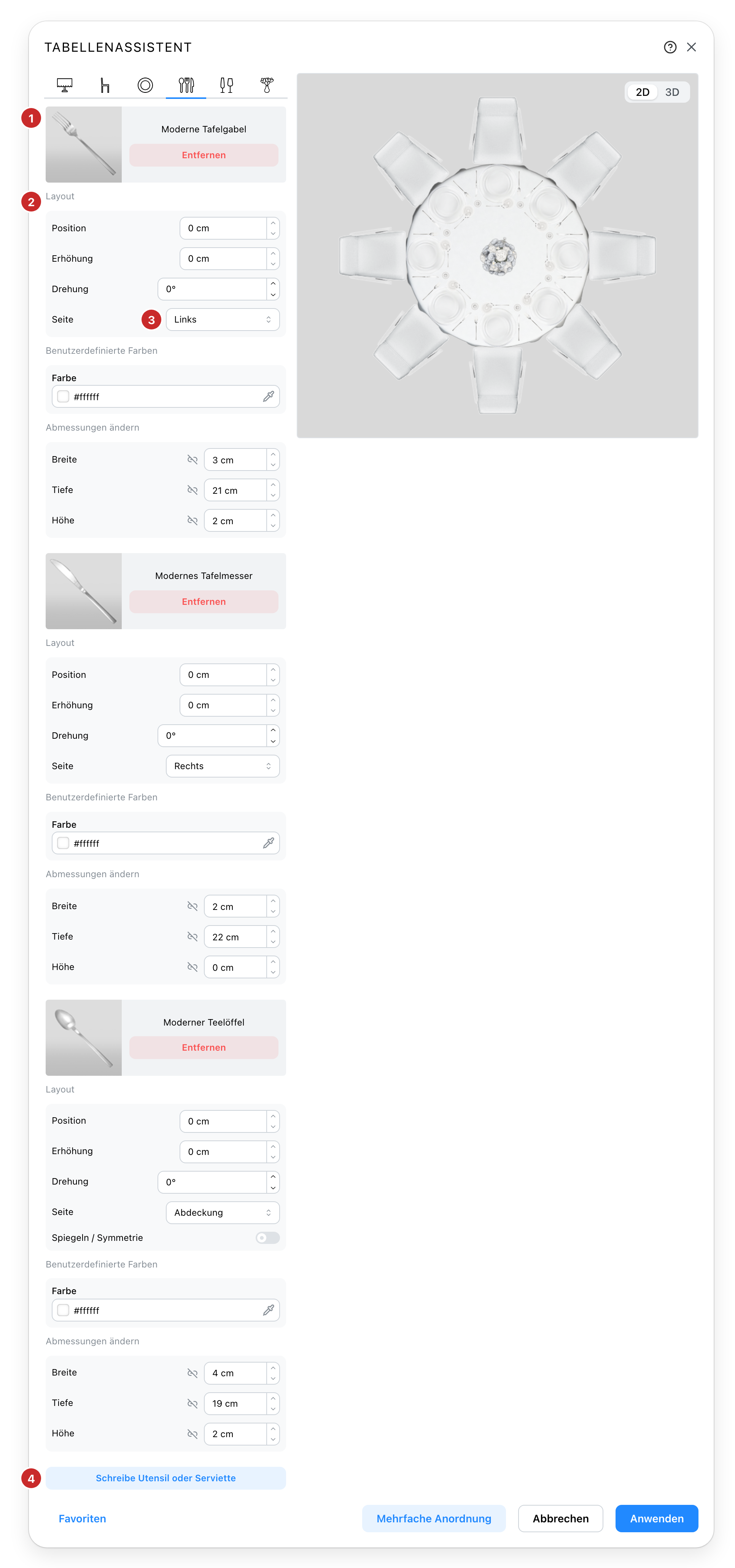 Der Tab des Bestecks