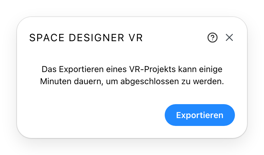 Der VR-Export-Dialog vor dem Start