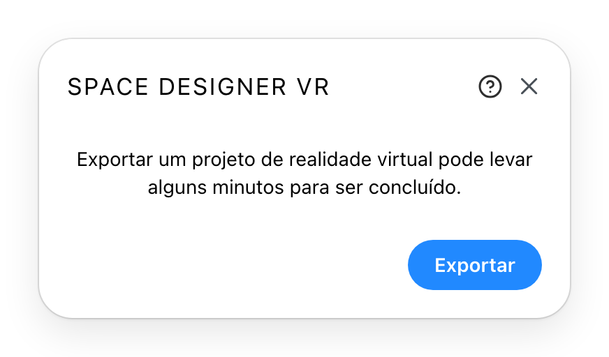 O diálogo de exportação VR antes de começar