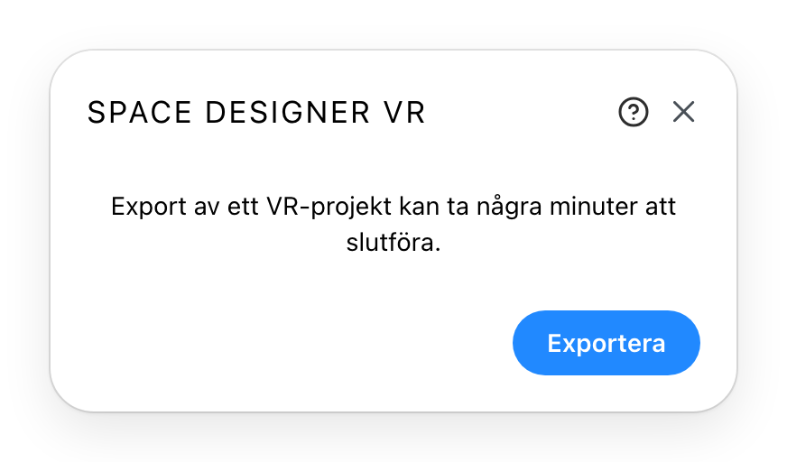VR-exportdialogen före start