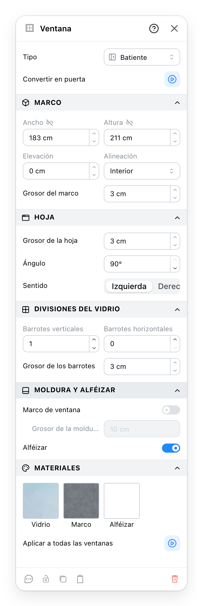 El panel Ventana