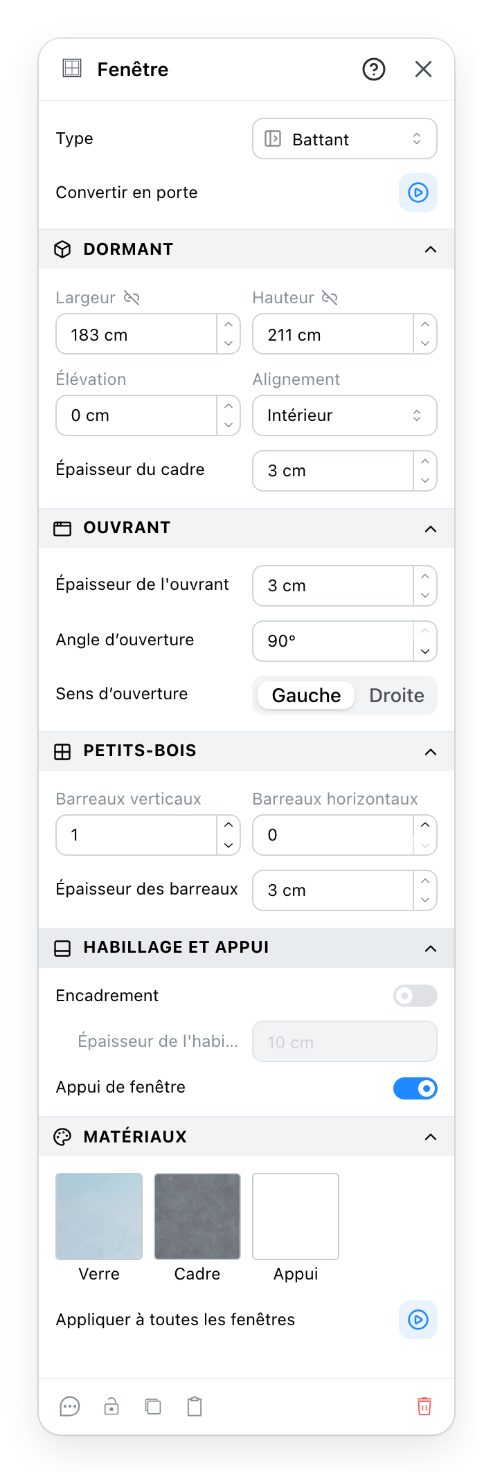 Le panneau Fenêtre